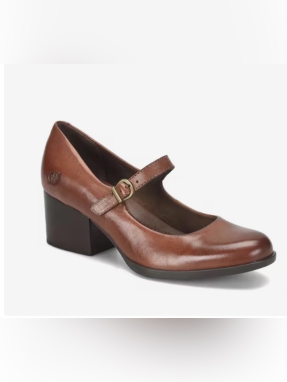 Born Brown Leather Mary Jane Block Heel NWOT